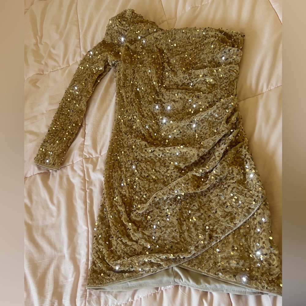 Gold Sequin One Shoulder Dress